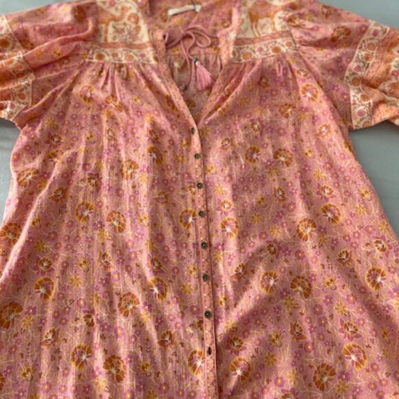Spell Sundown Short Sleeve Blouse Apricot Floral Medium Orange Pink NWT $149 - Picture 7 of 15